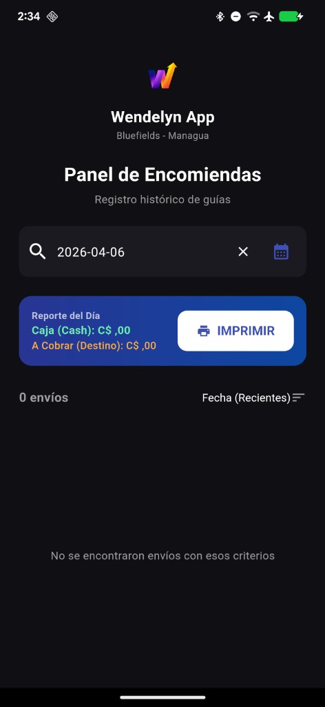Dashboard principal de Wendelyn App - Control de rutas y paquetes