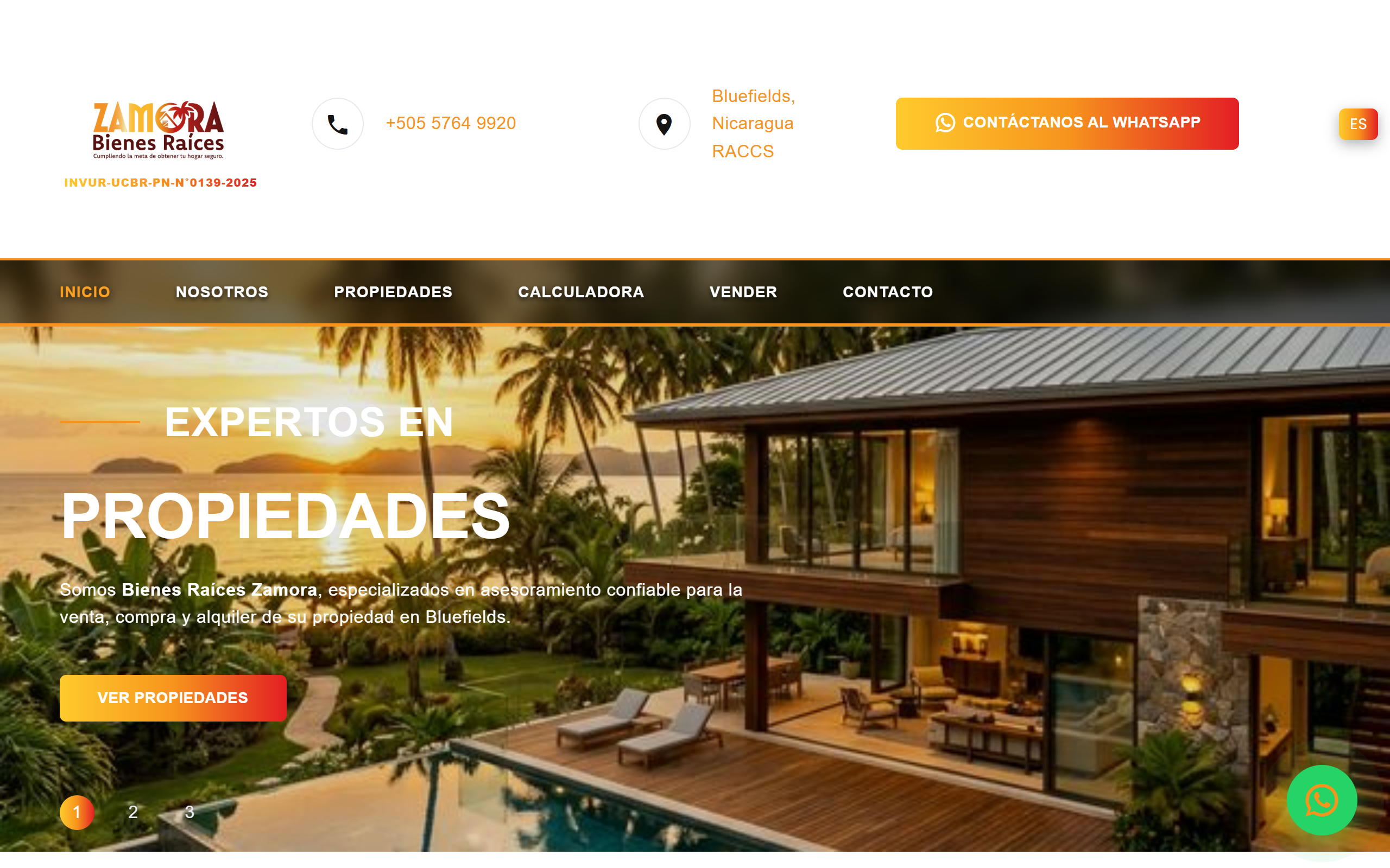 Zamora Inmobiliaria - Plataforma web corporativa de bienes raíces en escritorio